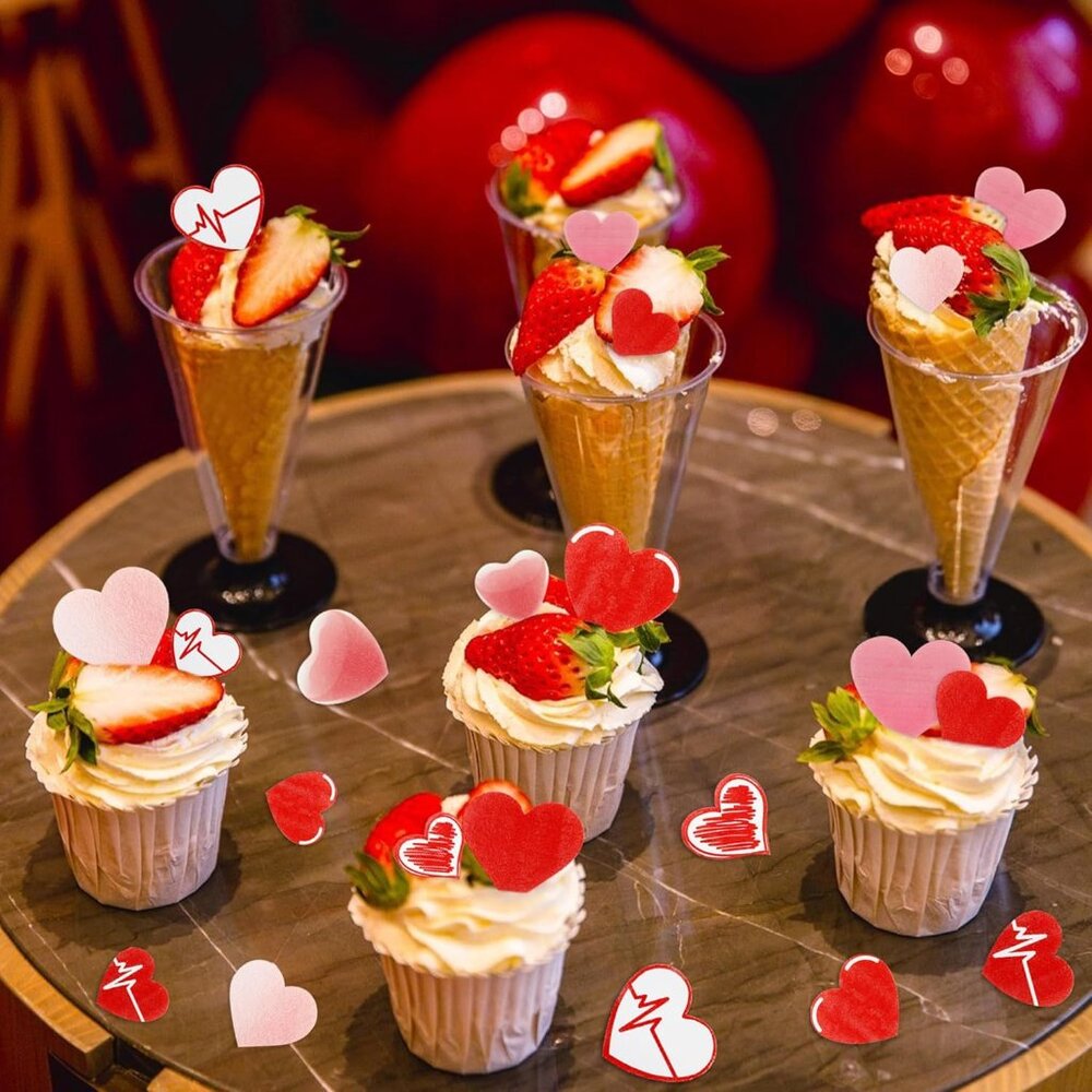 80Pack Edible Valentine's Day Heart Cupcake Toppers Red Edible Heart Cupcake Dri - Picture 5 of 7